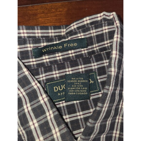 Duck Head Button Down Shirt Men's M Wrinkle Free Plaid Black Red Long Sleeve - Picture 4 of 5